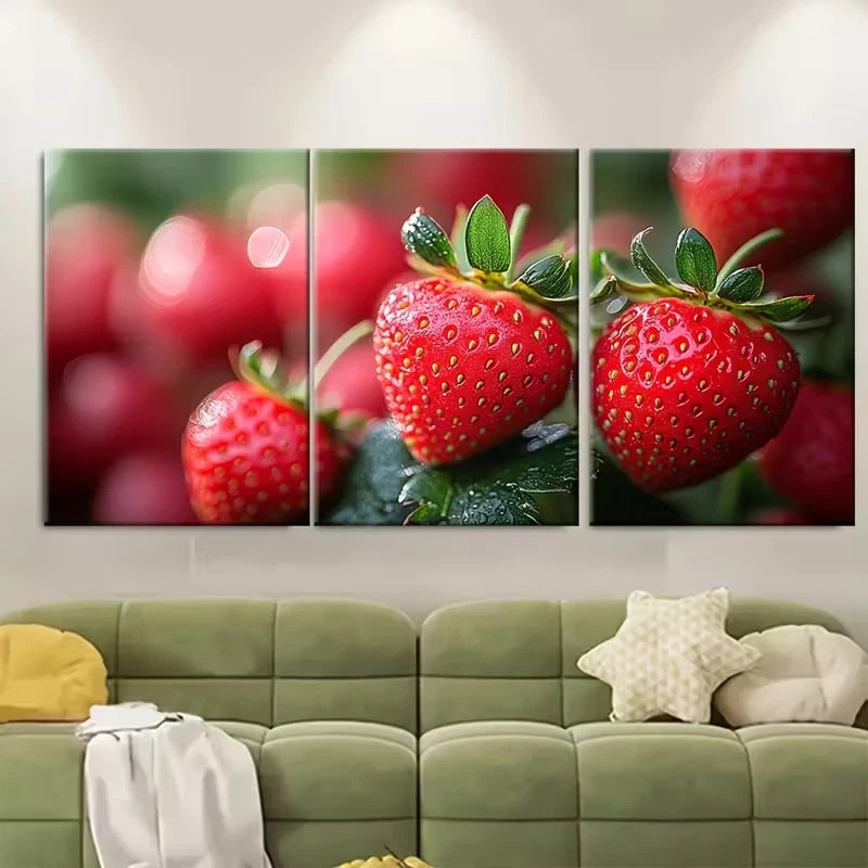 3pcs Strawberry Blossom Macro Photography Metal Print Ready to Hang Art