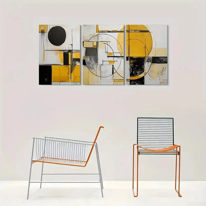 3pcs Geometric Yellow Black & White Wall Art Set Canvas Framed 60x90cm - High Quality Print 100% Australian Made Wall Canvas Ready to Hang