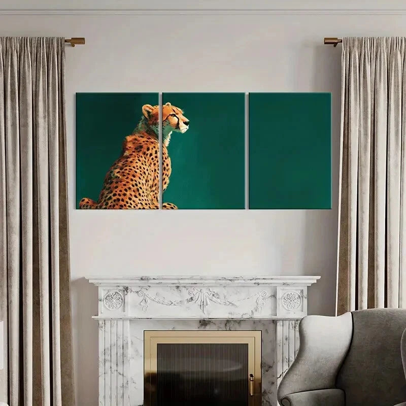3pcs Cheetah Profile Vibrant Colors Abstract Metal Print Ready to Hang Art