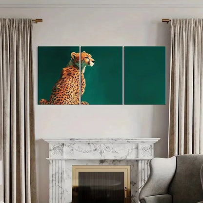 3pcs Cheetah Profile Vibrant Colors Abstract Metal Print Ready to Hang Art