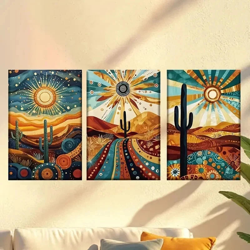 3pcs Arizona Desert Landscape, Bohemian Wall Art Set Canvas Framed 60x90cm - High Quality Print 100% Australian Made Wall Canvas Ready to Hang