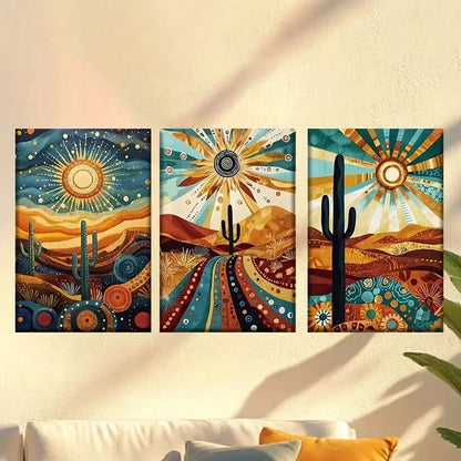 3pcs Arizona Desert Landscape, Bohemian Wall Art Set Canvas Framed 60x90cm - High Quality Print 100% Australian Made Wall Canvas Ready to Hang