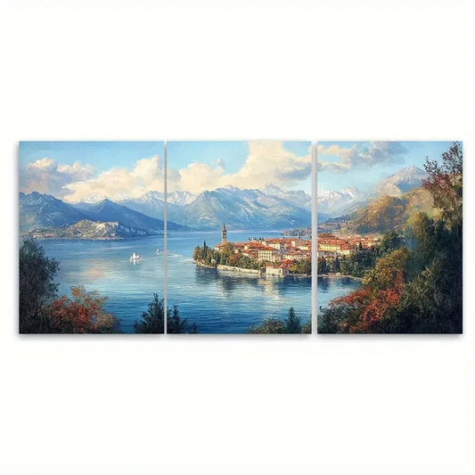 3pcs Italy & Switzerland Landscape Lake Maggiore Metal Print Ready to Hang Art