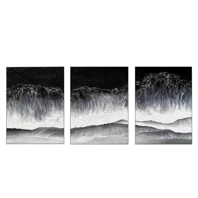 3pcs Sea Wave Painting in Neutral Tones  Wall Art Set Canvas Framed 60x90cm - High Quality Print 100% Australian Made Wall Canvas Ready to Hang