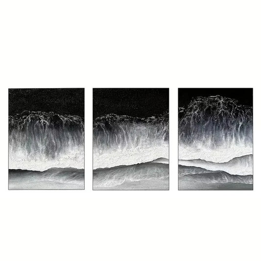 3pcs Sea Wave Painting in Neutral Tones  Wall Art Set Canvas Framed 60x90cm - High Quality Print 100% Australian Made Wall Canvas Ready to Hang