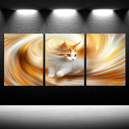 3pcs Vibrant Cat in Beautiful Patterns Design Metal Print Ready to Hang Art