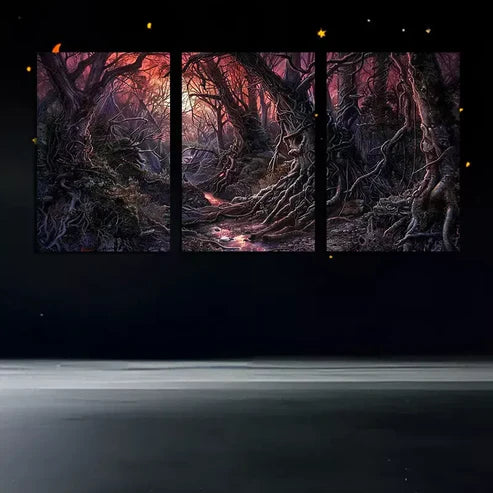 3pcs Enchanting Purple Forest Canvas Framed 60x90cm - High Quality Print 100% Australian Made Wall Canvas Ready to Hang