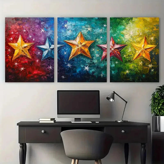 3pcs Vibrant Starry Stars Illustration Metal Print Ready to Hang Art