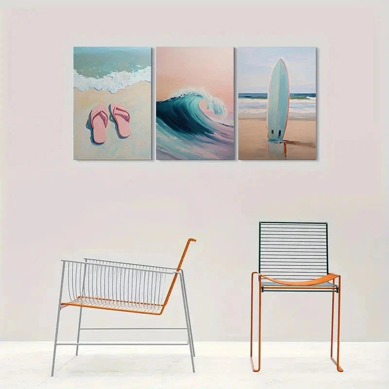 3pcs Beach Themed Ocean Waves Metal Print Ready to Hang Art