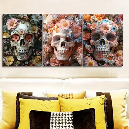 3pcs The skull is in the flower  Wall Art Set Canvas Unframed - High Quality Print 100% Australian Made Wall Canvas - Bella Home Decor