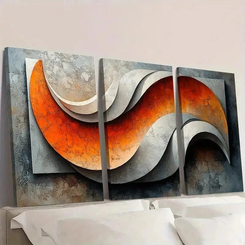 3pcs White Geometric Abstract Texture DK Wall Art Set Canvas Framed 60x90cm - High Quality Print 100% Australian Made Wall Canvas Ready to Hang