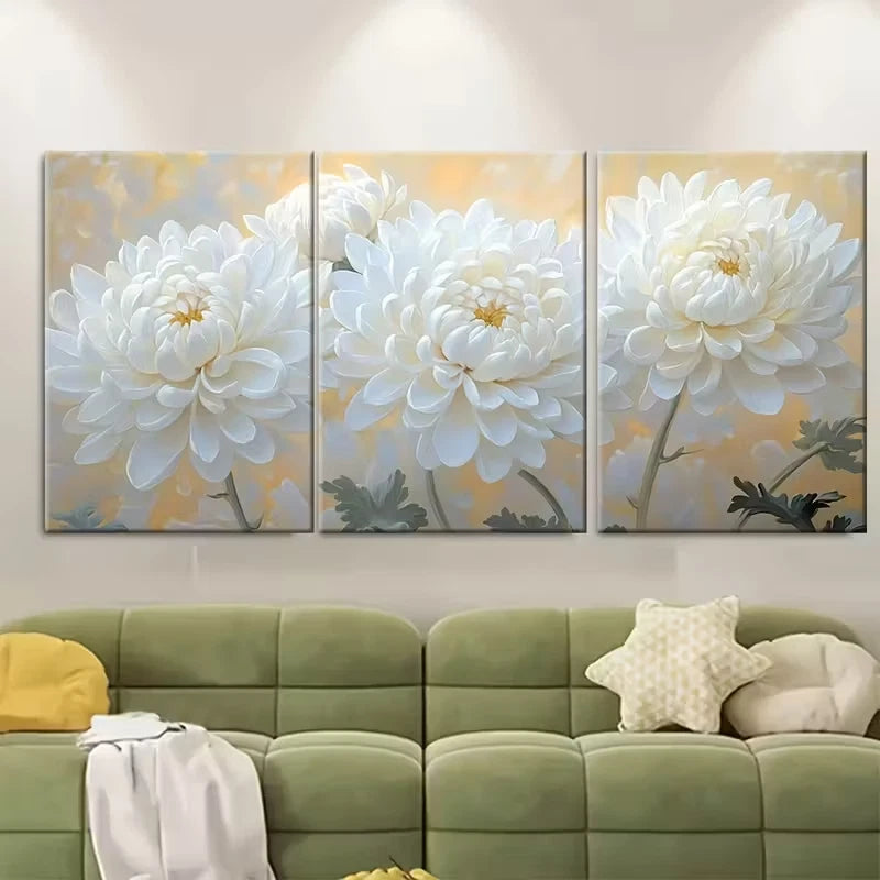 3pcsSerene White Chrysanthemum Metal Print Ready to Hang Art