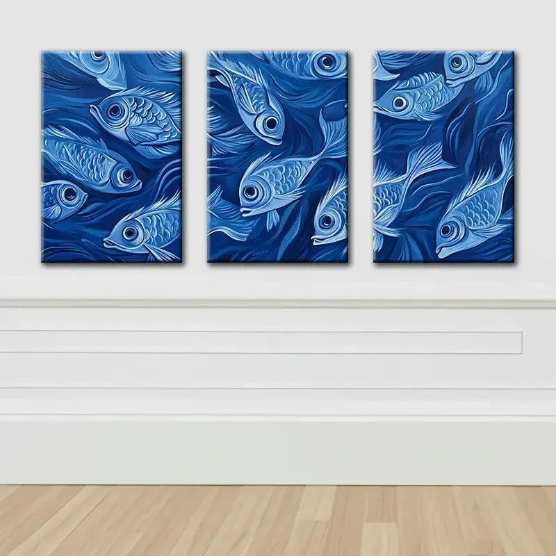 3pcs Vibrant School of Fish Wall Art Set Canvas Framed 40x60cm - High Quality Print 100% Australian Made Wall Canvas Ready to Hang