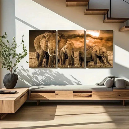 3pcs African Savanna Elephant Modern Wall Art Set Canvas Framed 40x60cm - High Quality Print 100% Australian Made Wall Canvas Ready to Hang
