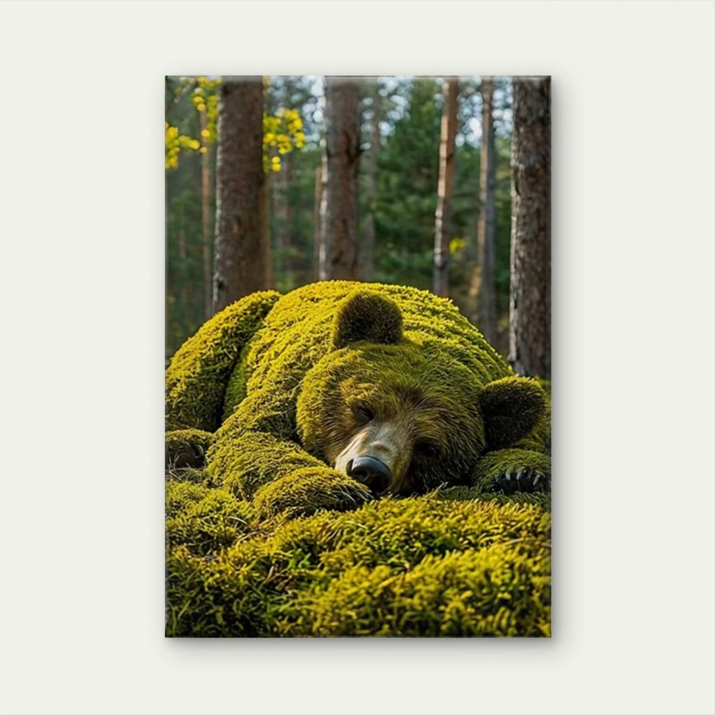 Mossy Bear Cozy Forest Wildlife Scene Metal Print Ready to Hang