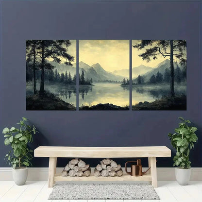 3pcs Black and White Nature Scene Mountain Views Metal Print Ready to Hang Art