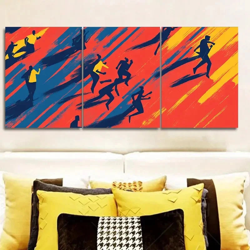 3pcs Abstract Runners Dynamic Motion Wall Art Set Canvas Framed 60x90cm - High Quality Print 100% Australian Made Wall Canvas Ready to Hang