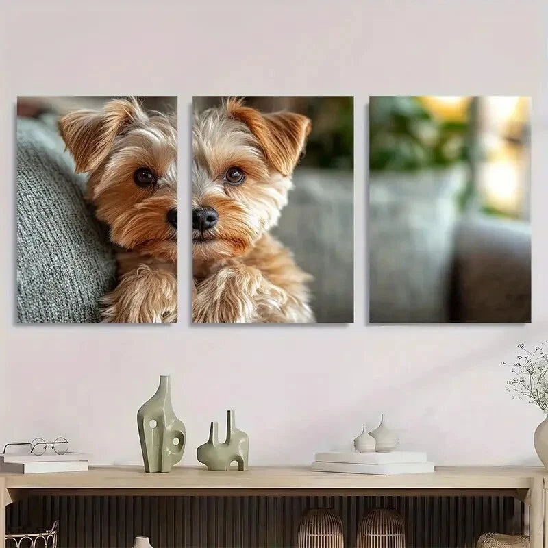 3pcs Adorable Yorkshire Terrier Dog Metal Print Ready to Hang Art