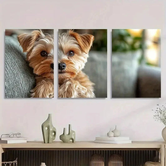 3pcs Adorable Yorkshire Terrier Dog Metal Print Ready to Hang Art