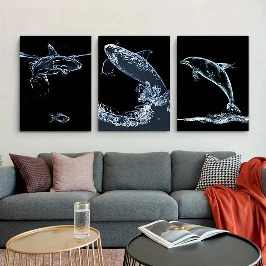 3pcs Water Drop Wave Fish Elegant Metal Print Ready to Hang Art