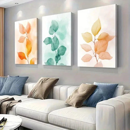3pcs Orange Green And Yellow Leaves Wall Art Set Canvas Framed 40x60cm - High Quality Print 100% Australian Made Wall Canvas Ready to Hang