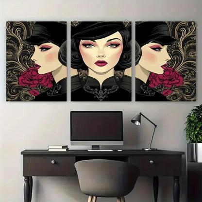 3pcs Glamour Fashion Woman Digital Illustration Metal Print Ready to Hang Art