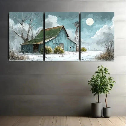 3pcs Winter Landscape With Snow Covered Wall Art Set Canvas Framed 50x70cm - High Quality Print 100% Australian Made Wall Canvas Ready to Hang