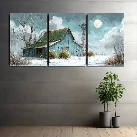 3pcs Winter Landscape With Snow Covered Wall Art Set Canvas Framed 50x70cm - High Quality Print 100% Australian Made Wall Canvas Ready to Hang