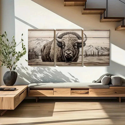 3pcs Buffalo Mountain Landscape Nature Scene Metal Print Ready to Hang Art