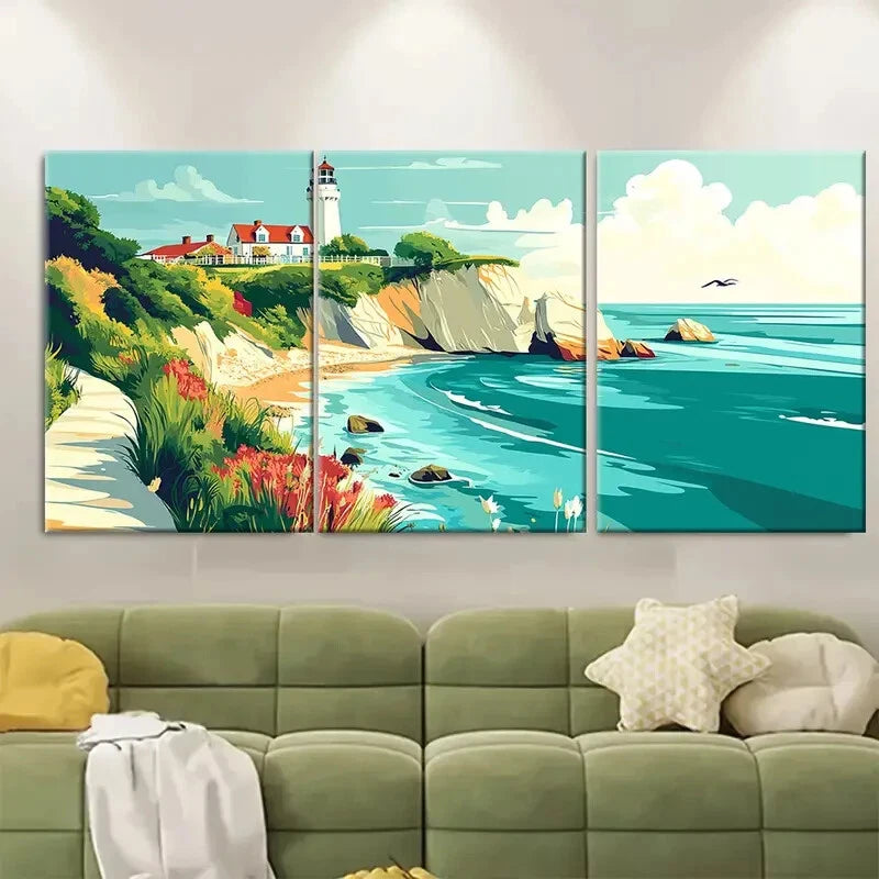 3pcs Isle of Wight Lighthouse Scenic Coastal Metal Print Ready to Hang Art