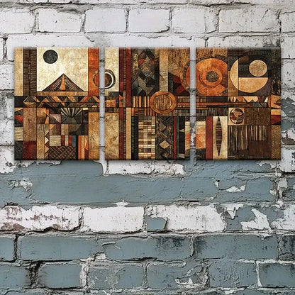 3pcs Geometric Earthy Tones & Golden Accents Metal Print Ready to Hang Art