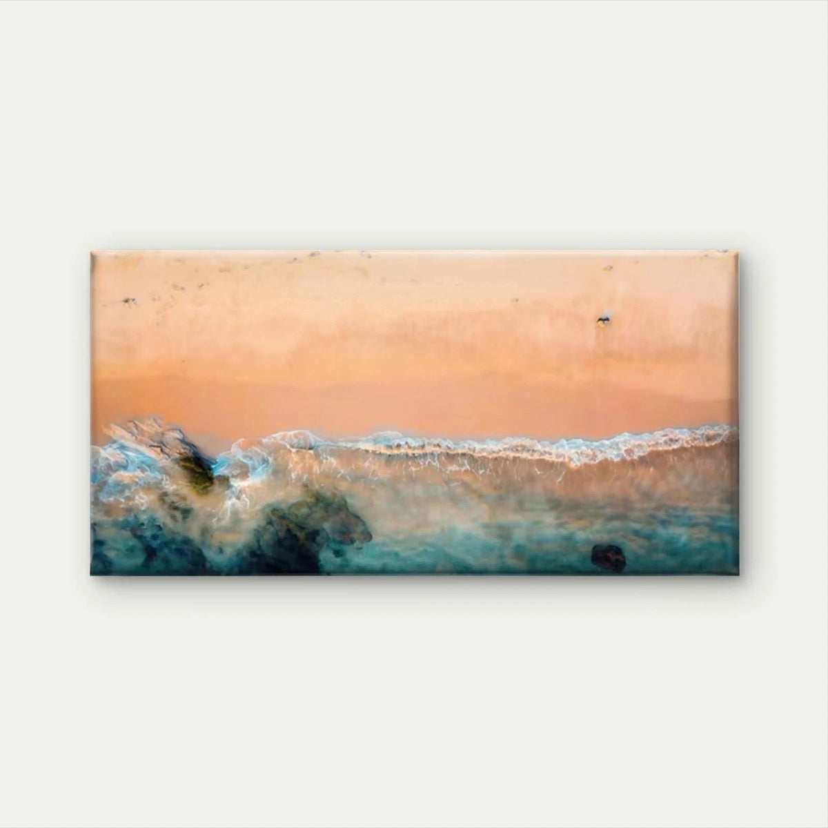 Turquoise & Golden Coastal Wall Art Canvas Office Home Room Framed 120x60cm