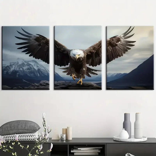 3pcs Soaring Eagle Animal Painting Metal Print Ready to Hang Art