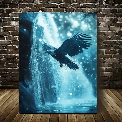 Eagle Splashing in Water Near a Crystal Painting 40x60cm Metal Print Ready to Hang