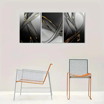 3pcs Minimalist Painting Black White and Golden Wall Art Set Canvas Framed 40x60cm - High Quality Print 100% Australian Made Wall Canvas Ready to Hang