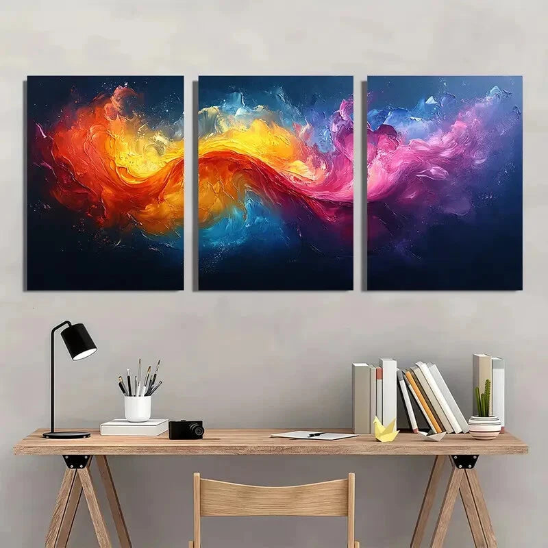 3pcs Minimalist Abstract Colorful Oil Painting Metal Print Ready to Hang Art