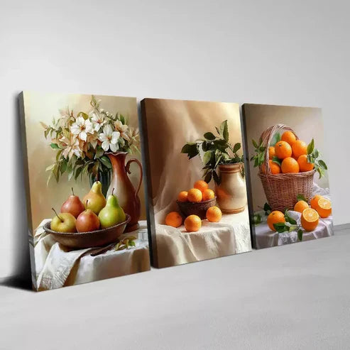3pcs Abstract Retro Fruit Still Life Kitchen Wall Art Canvas Unframed - High Quality Print 100% Australian Made Wall Canvas