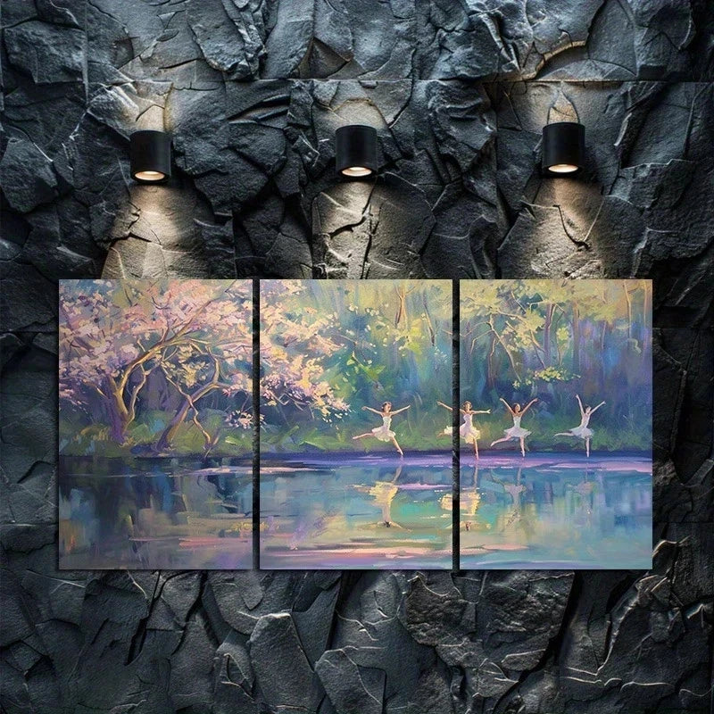 3pcs Chinese Dance Garden Scene Metal Print Ready to Hang Art