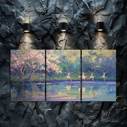 3pcs Chinese Dance Garden Scene Metal Print Ready to Hang Art