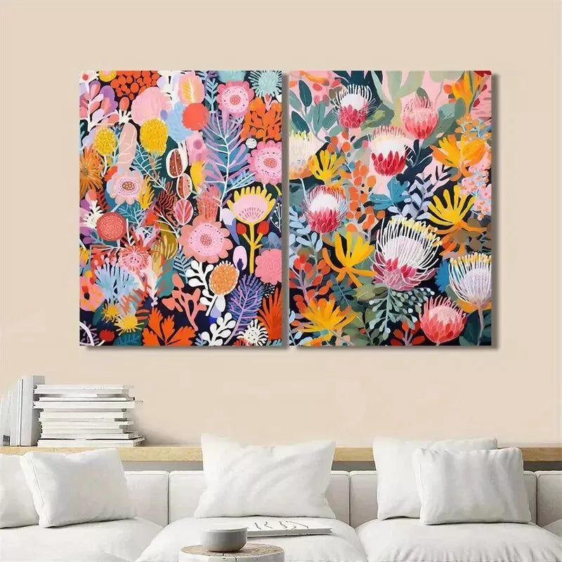 2pcs Native Flowers and Shrubs, Bohemian Style Canvas Framed 50x75cm - High Quality Print 100% Australian Made Wall Canvas Ready to Hang