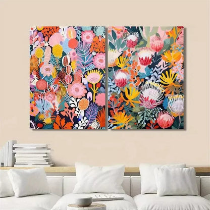 2pcs Native Flowers and Shrubs, Bohemian Style Canvas Framed 50x75cm - High Quality Print 100% Australian Made Wall Canvas Ready to Hang
