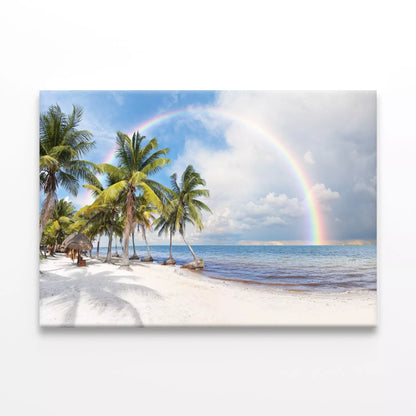 Sunny Beach With Palm Trees Wall Art Decor 100% Australian Made