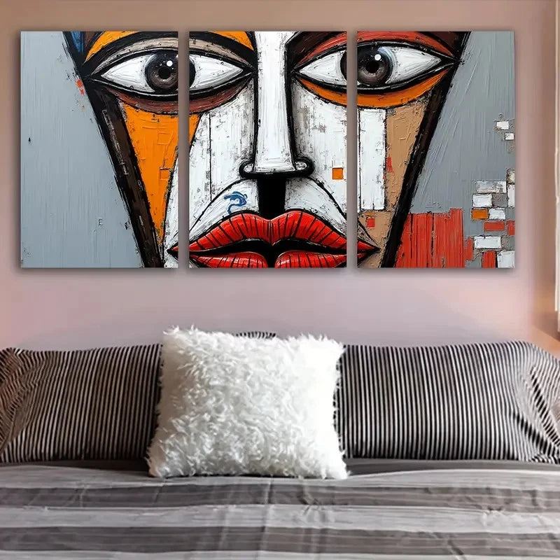 3pcs Abstract Woman Face Paintings Wall Art Set Canvas Framed 60x90cm - High Quality Print 100% Australian Made Wall Canvas Ready to Hang