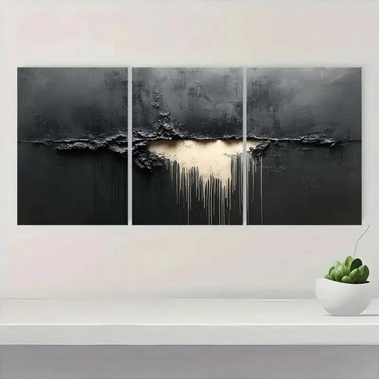 3pcs Black and Grey Abstract Paintings Metal Print Ready to Hang Art
