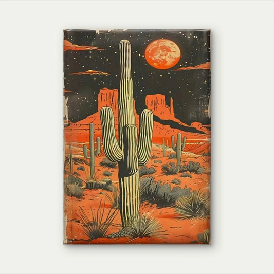 Desert Cactus Under Blood-Red Moon 40x60cm Metal Print Ready to Hang