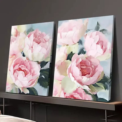 2pcs Decorative Painting, Pink Flowers, Soft Tones Canvas Framed 50x75cm - High Quality Print 100% Australian Made Wall Canvas Ready to Hang