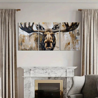 3pcs Abstract Moose Art Wildlife Painting Metal Print Ready to Hang Art