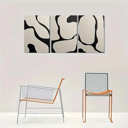 3pcs Modern Abstract Black and White Metal Print Ready to Hang Art