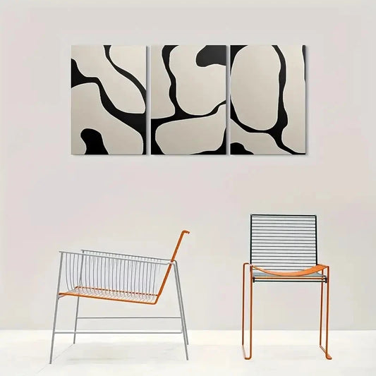 3pcs Modern Abstract Black and White Metal Print Ready to Hang Art