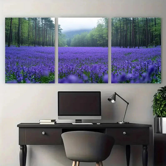 3pcs Blooming Meadows Forest of Purple Bluebells Wall Art Set Canvas Framed 40x60cm - High Quality Print 100% Australian Made Wall Canvas Ready to Hang
